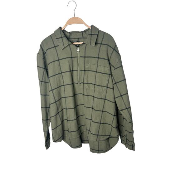 Eddie Bauer Womens Flannel 1/2 Zip Pullover Plaid green Blue Top Size XL - Picture 1 of 3